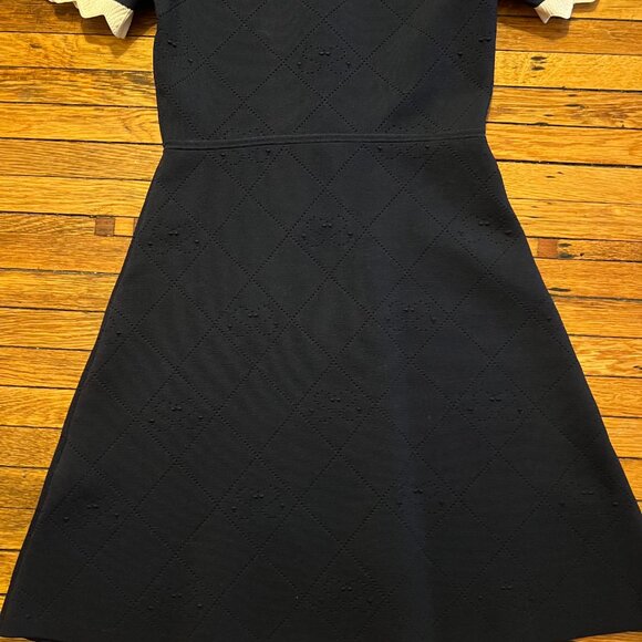 Sandro Navy Blue Patterned Knit Zip-Up Mini Dress - Picture 11 of 13